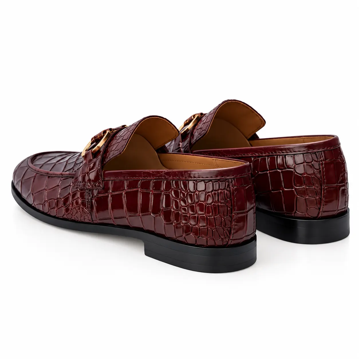 Men's Burgundy Croc-Embossed Leather Bit Loafers | Pelle Sole — alternate view
